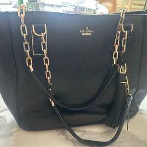 Kate Spade Orchard Street Maya Tote Black Pebbled Leather Gold Chain Tassel